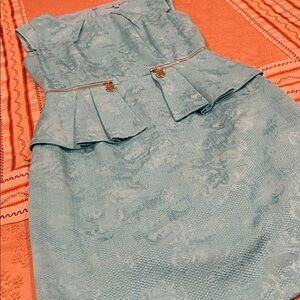 ANTONIO MELANI Teal Textured Dress, Cotton Blend, Zipper Details, Lined, 8